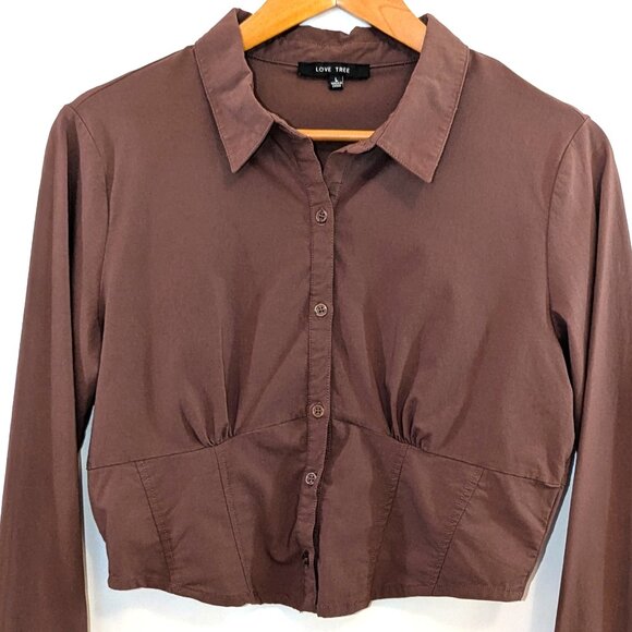 NWOT Love Tree | Chocolate Brown Button Down Corset Crop Top | Size Large - Picture 3 of 11
